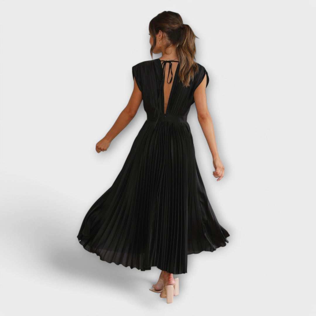 Womens Pleated Midi Dress Stylish Fit