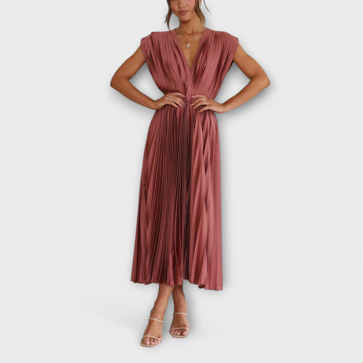Womens Pleated Midi Dress Stylish Fit - BritishMode