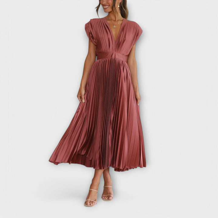Womens Pleated Midi Dress Stylish Fit