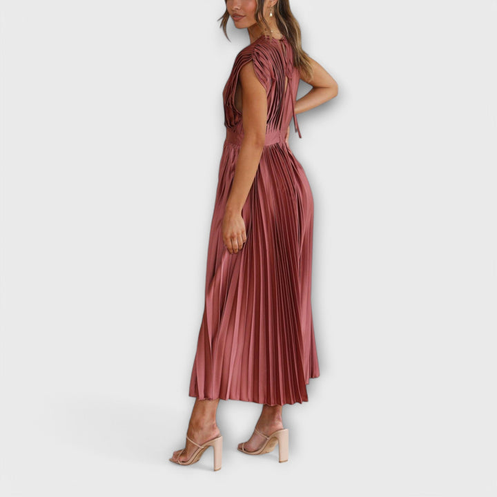 Womens Pleated Midi Dress Stylish Fit