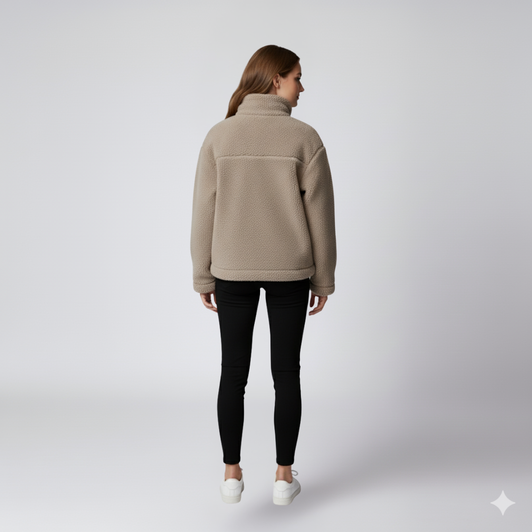 Womens Fleece Jacket Zip-Up Oversized High Collar Outerwear