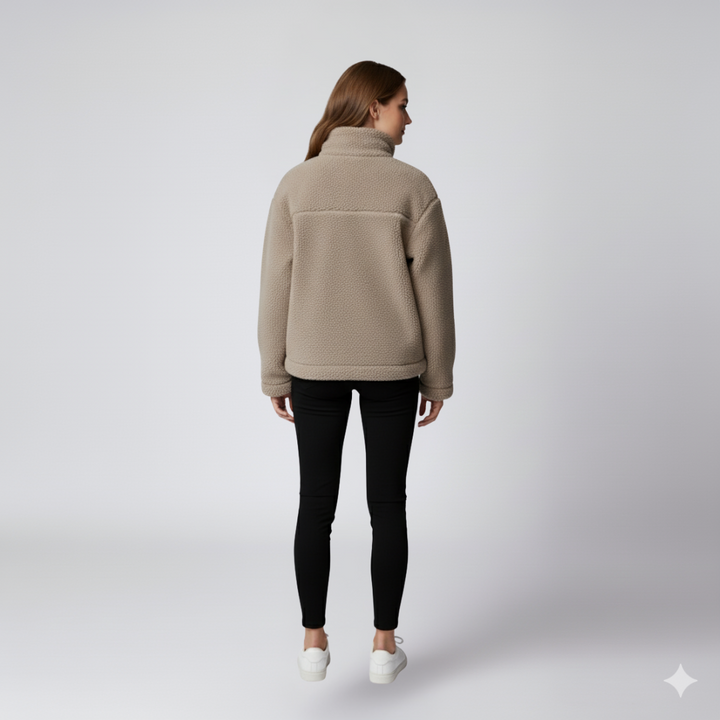 Womens Fleece Jacket Zip-Up Oversized High Collar Outerwear