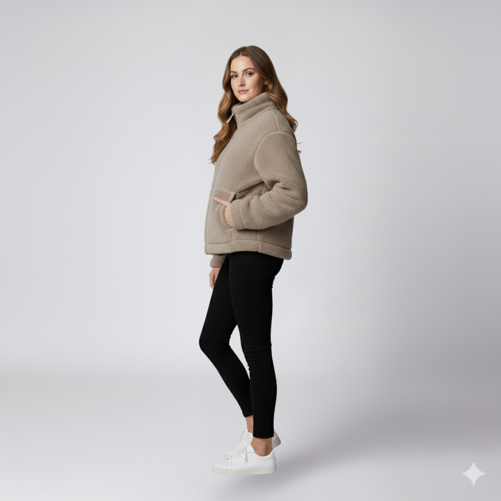 Womens Fleece Jacket Zip-Up Oversized High Collar Outerwear