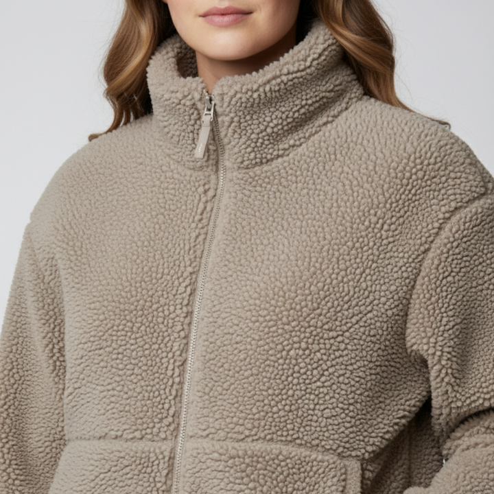 Womens Fleece Jacket Zip-Up Oversized High Collar Outerwear