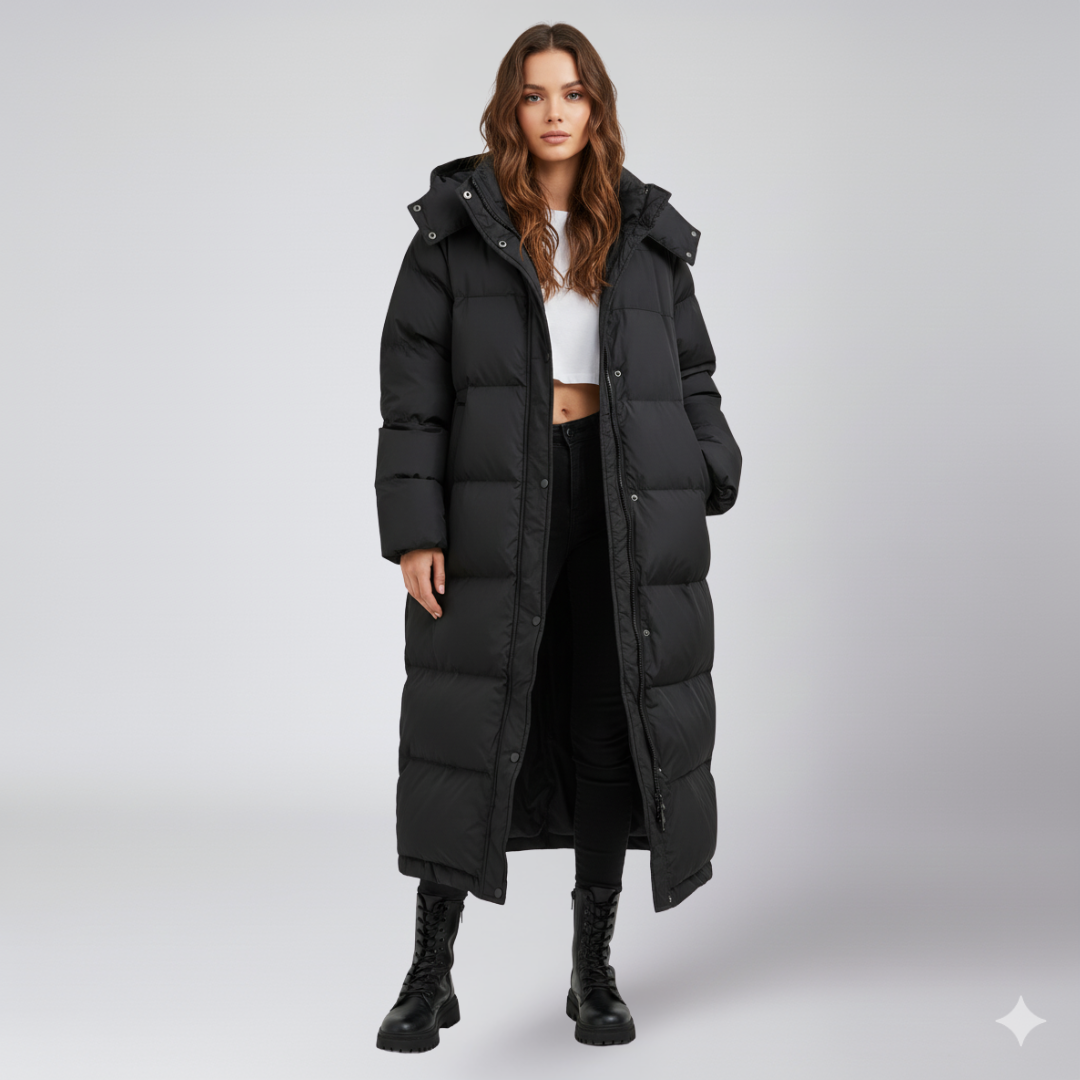 Womens Quilted Puffer Jacket Long Hooded Winter Outerwear - BritishMode
