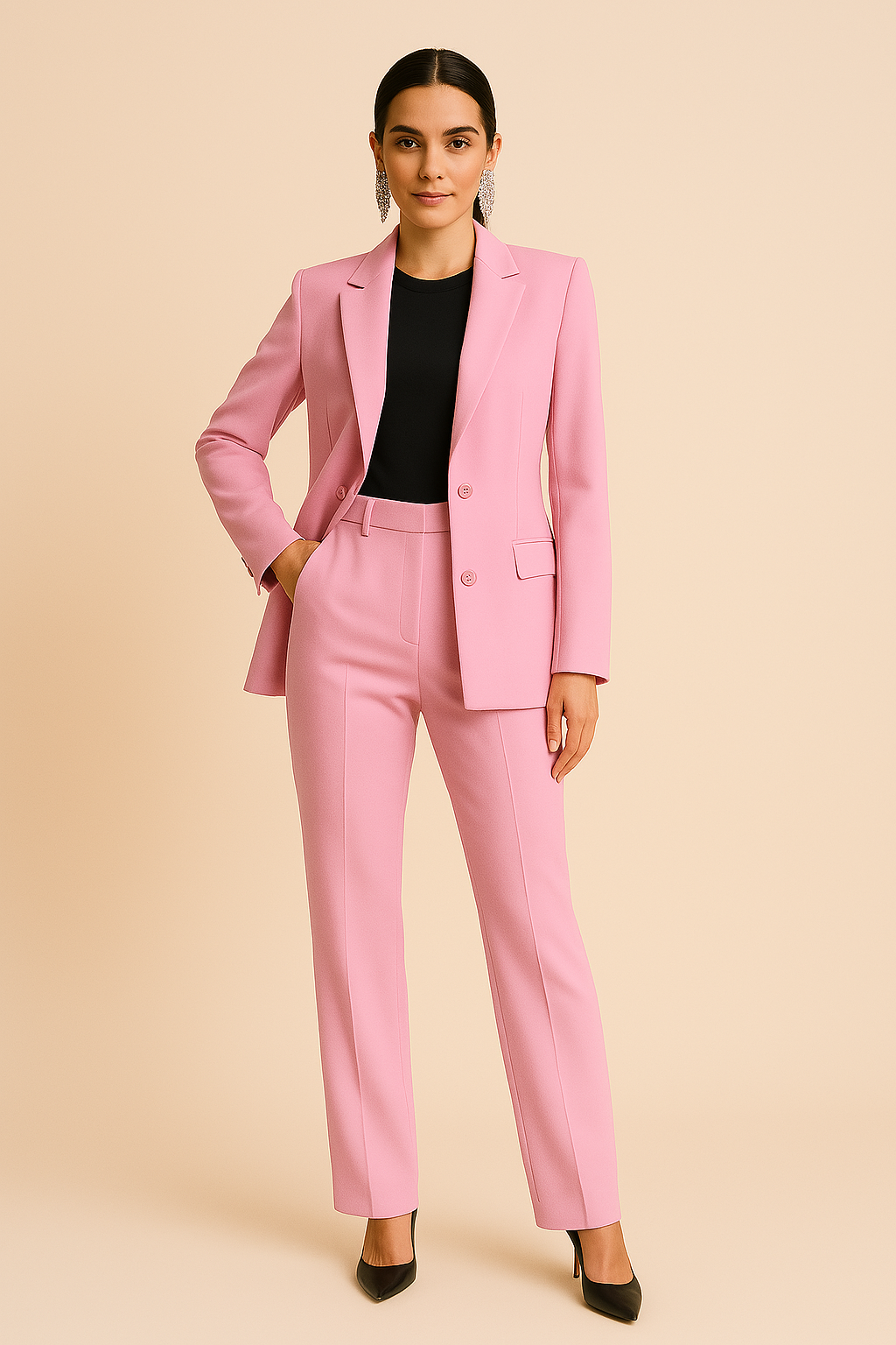 Womens Blazer and Trouser Suit Set Notch Lapel Single Breasted - BritishMode