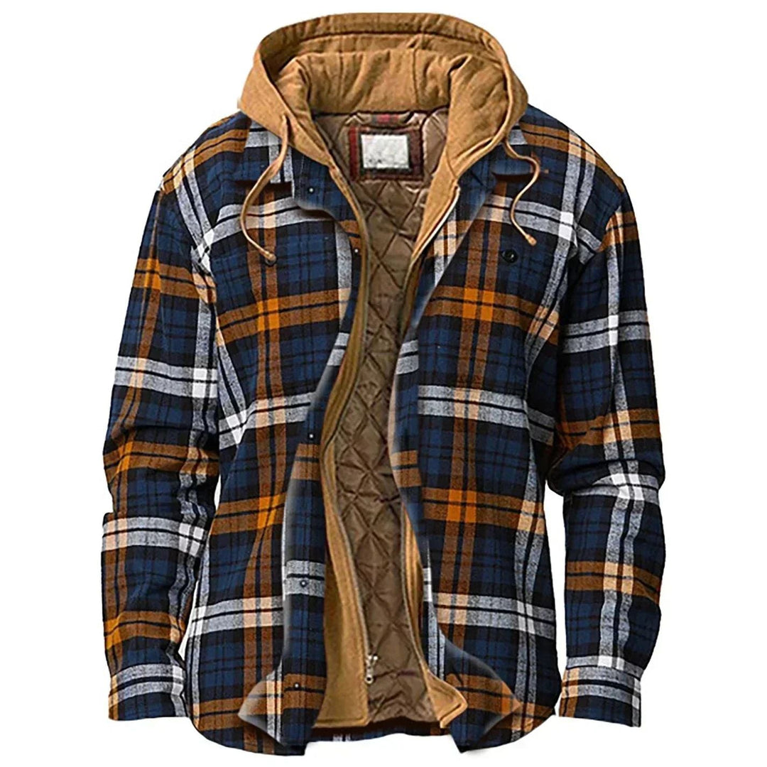 Mens Flannel Jacket with Hood Warm Insulated Fit - BritishMode