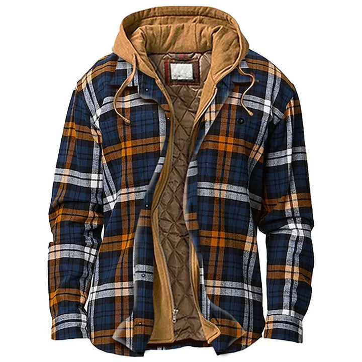 Mens Flannel Jacket with Hood Warm Insulated Fit - BritishMode