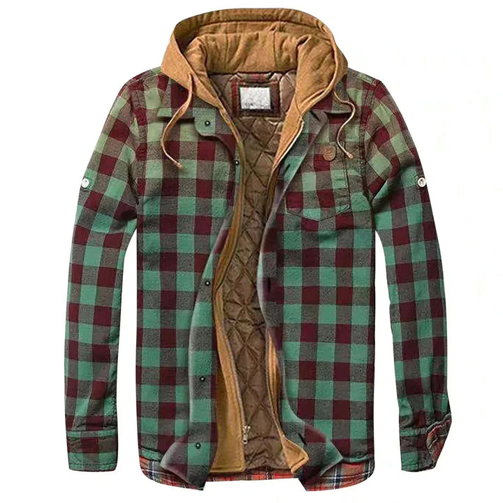 Mens Flannel Jacket with Hood Warm Insulated Fit