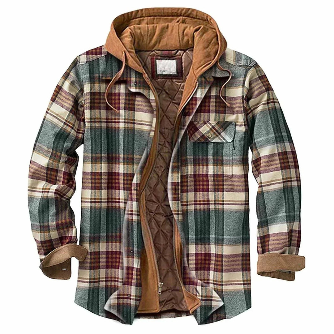 Mens Flannel Jacket with Hood Warm Insulated Fit