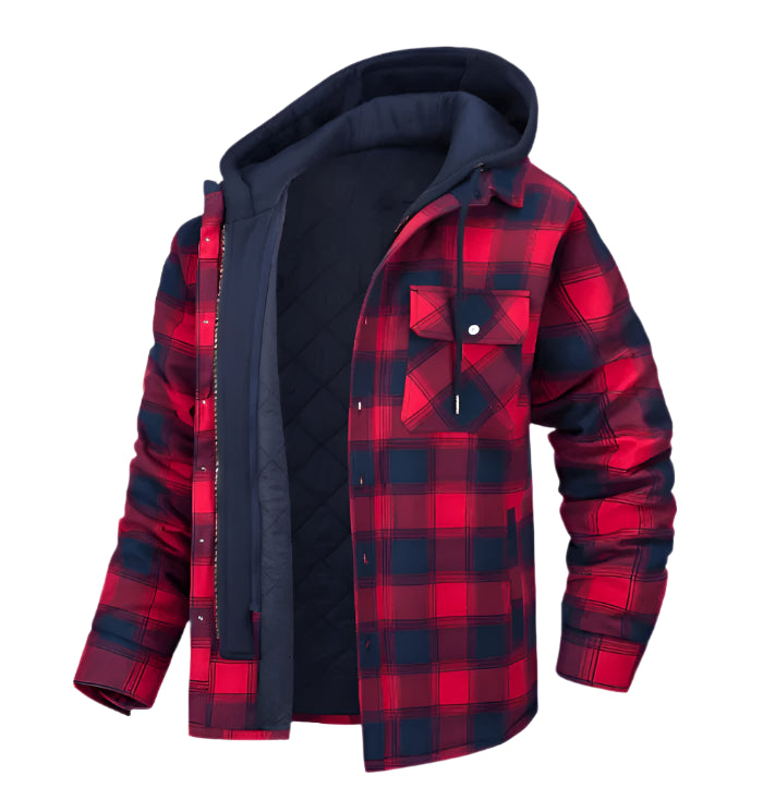 Mens Hooded Jacket Thick Insulated Plaid