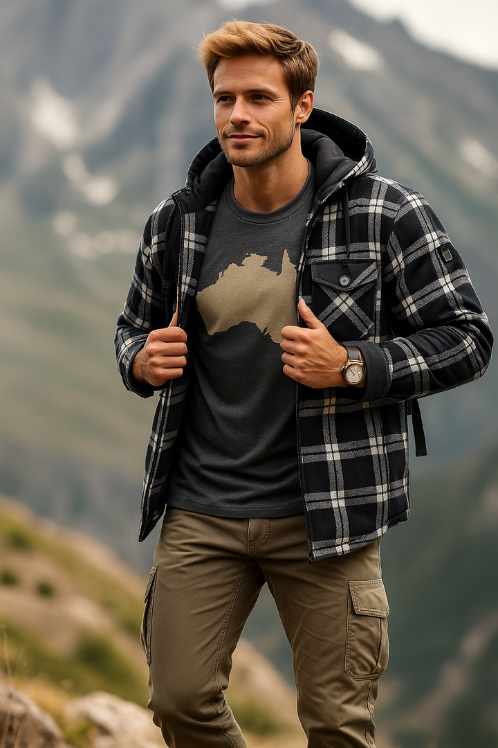 Mens Hooded Jacket Thick Insulated Plaid - BritishMode