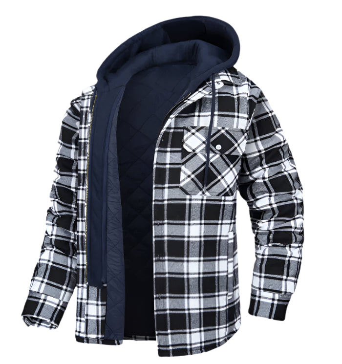 Mens Hooded Jacket Thick Insulated Plaid