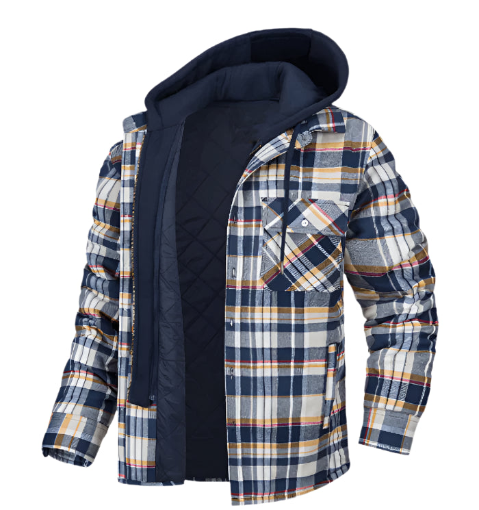Mens Hooded Jacket Thick Insulated Plaid