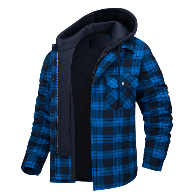 Mens Hooded Jacket Thick Insulated Plaid
