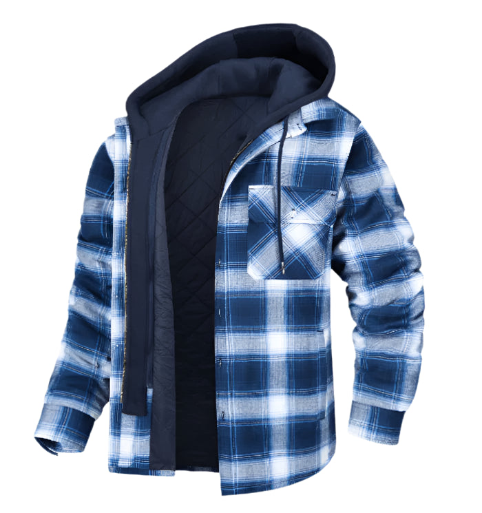 Mens Hooded Jacket Thick Insulated Plaid
