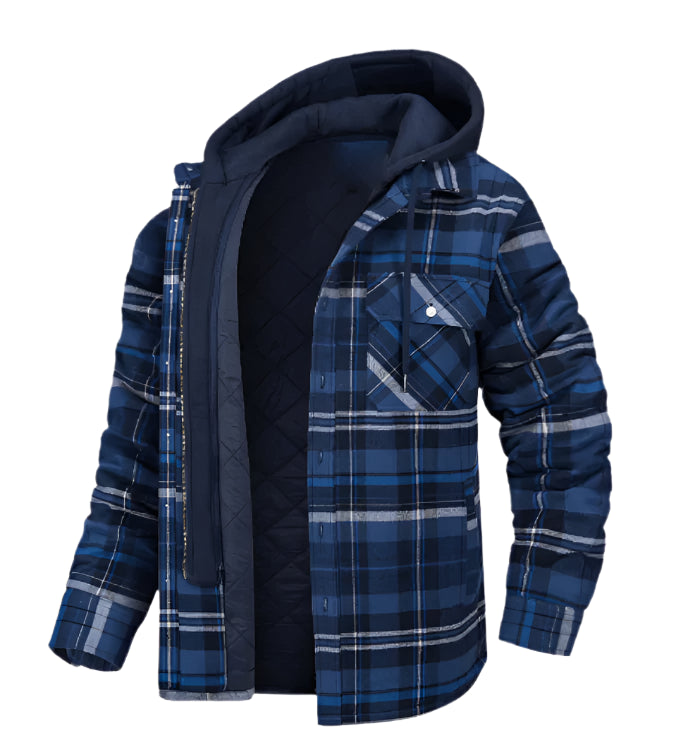 Mens Hooded Jacket Thick Insulated Plaid