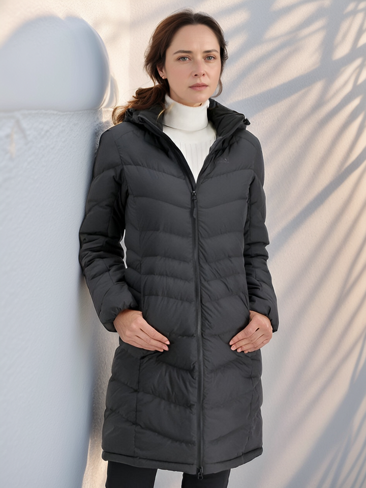 Womens Long Quilted Jacket Lightweight Water-Repellent Warm - BritishMode
