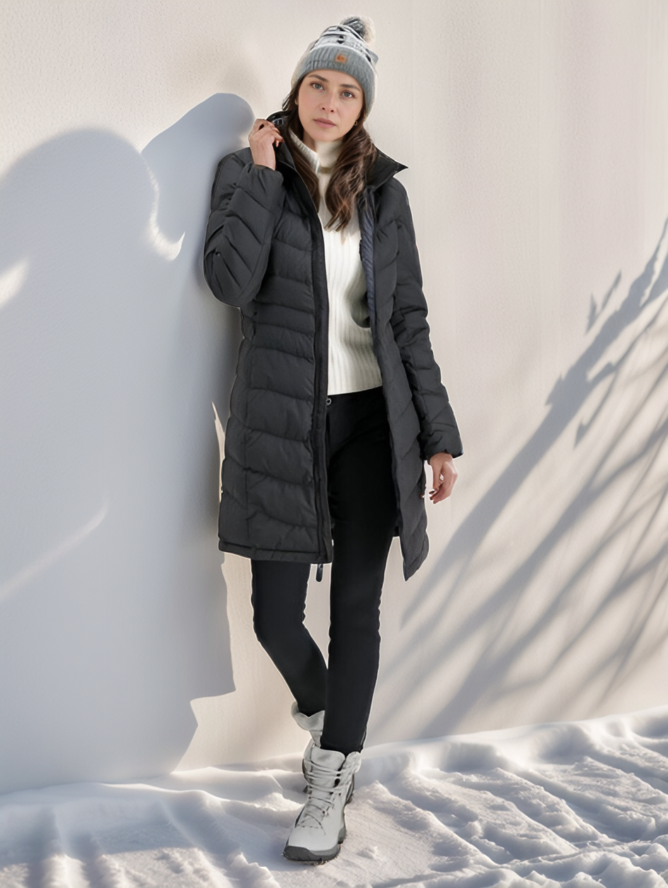 Womens Long Quilted Jacket Lightweight Water-Repellent Warm