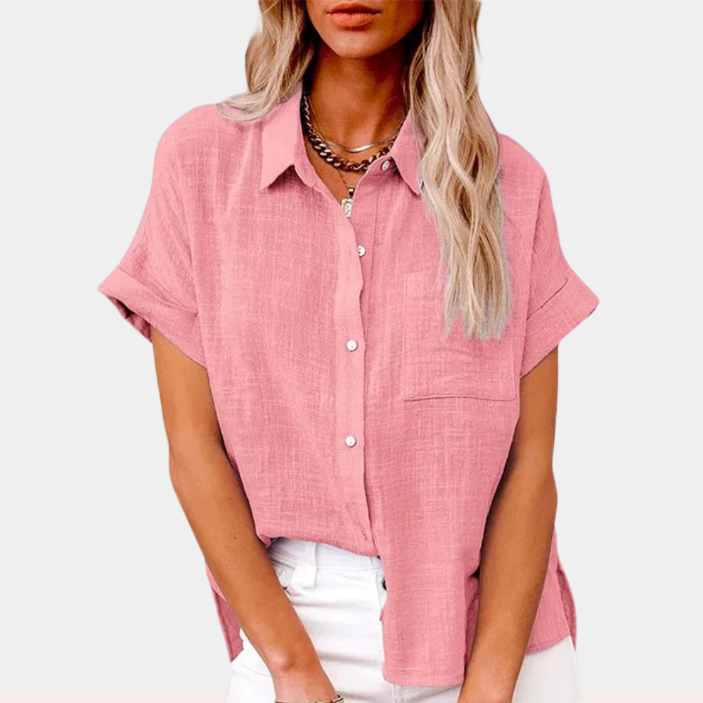 Womens Button-Up Blouse Cotton Linen Breathable Fit - BritishMode
