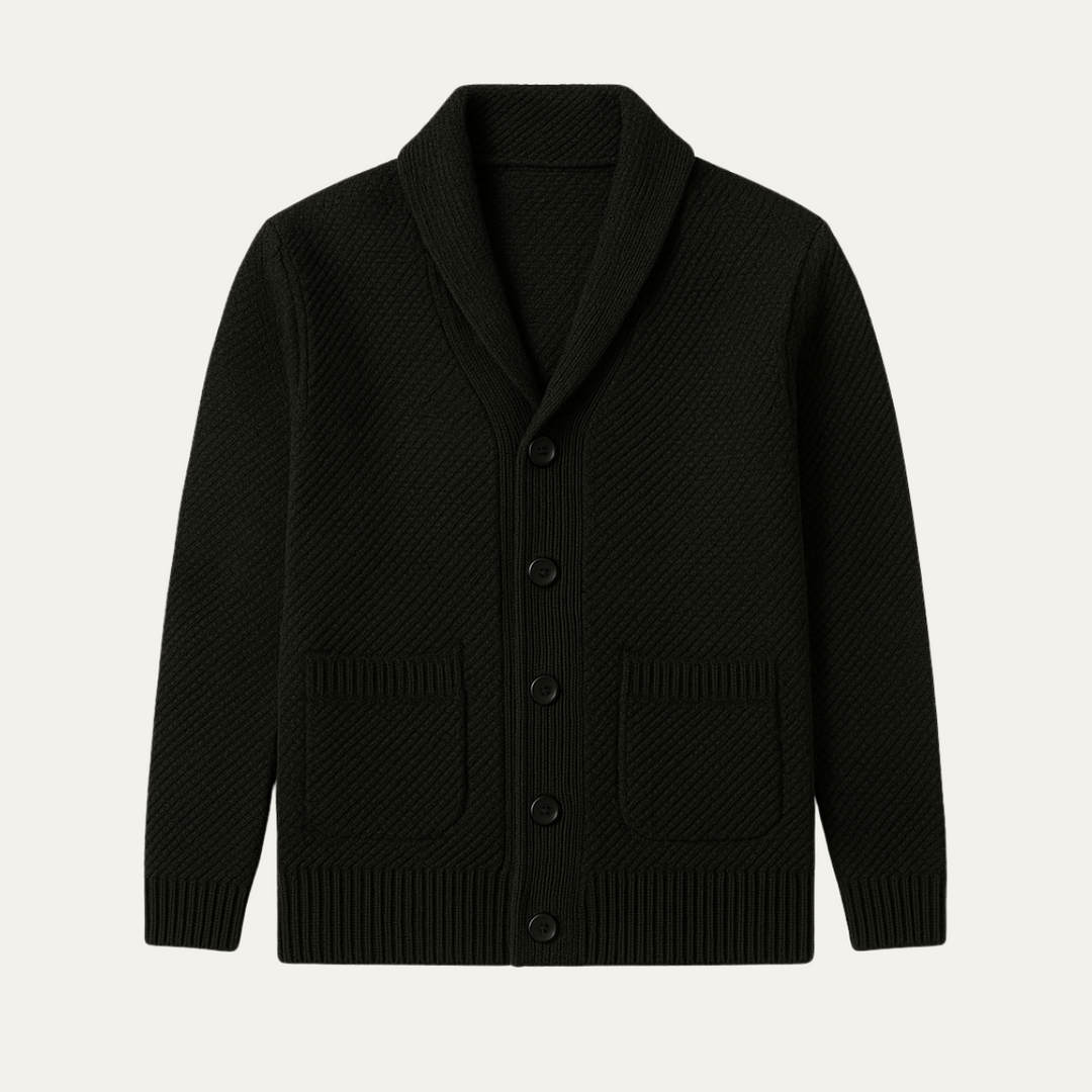 Mens Knit Cardigan Shawl Collar Button-Up - BritishMode