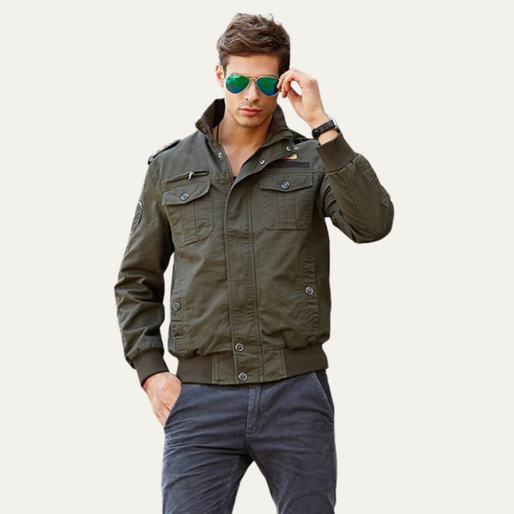Mens Bomber Jacket Windproof Multi-Pocket Military Style