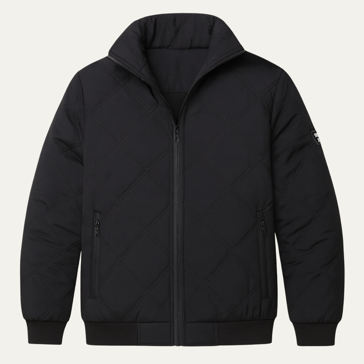 Mens Quilted Jacket High Collar Racer Style