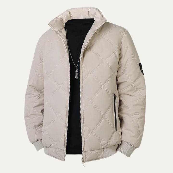 Mens Quilted Jacket High Collar Racer Style