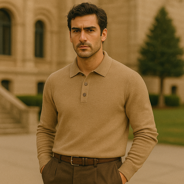 Mens Polo Sweater Long Sleeve Refined Fit