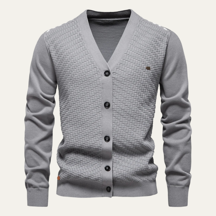 Mens V-Neck Cardigan Button Front Knit