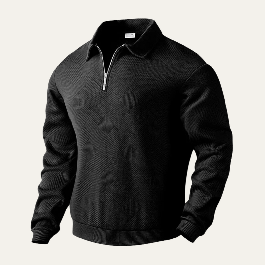 Mens Knit Sweater with Quarter Zip Geometric Pattern - BritishMode