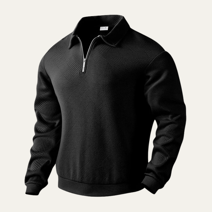 Mens Knit Sweater with Quarter Zip Geometric Pattern - BritishMode