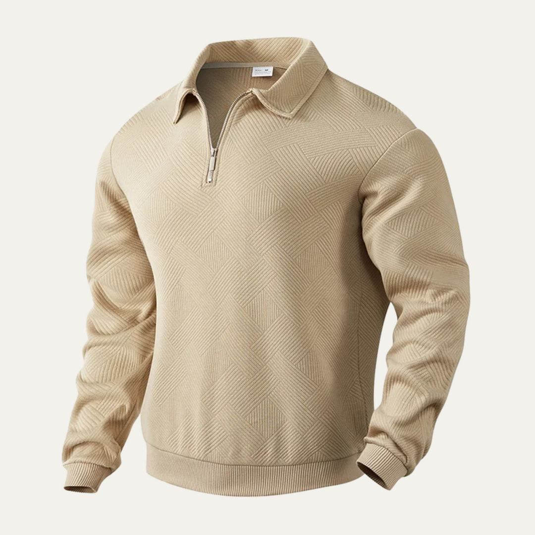 Mens Knit Sweater with Quarter Zip Geometric Pattern