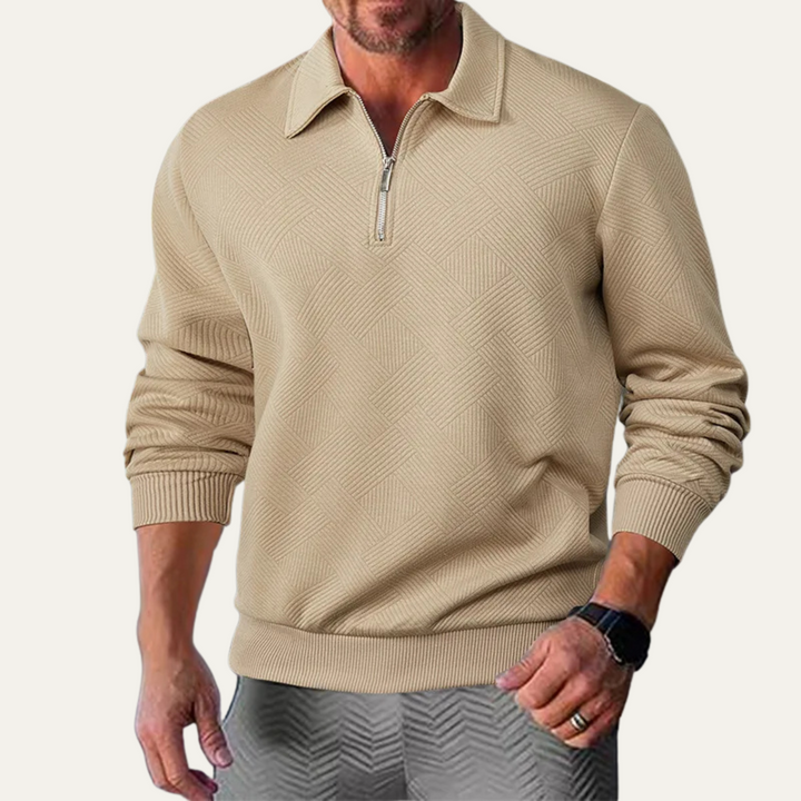 Mens Knit Sweater with Quarter Zip Geometric Pattern
