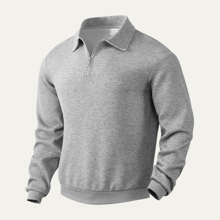 Mens Knit Sweater with Quarter Zip Geometric Pattern