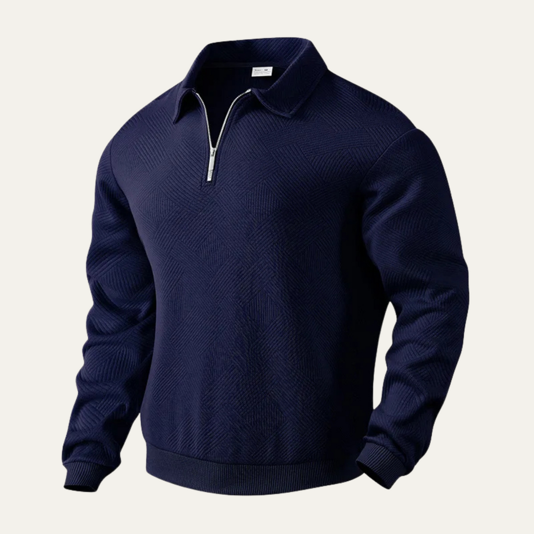 Mens Knit Sweater with Quarter Zip Geometric Pattern