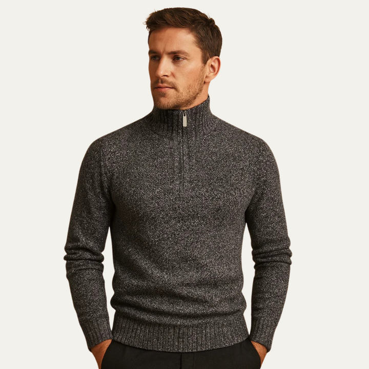 Mens Tweed Quarter-Zip Sweater Chunky Knit - BritishMode