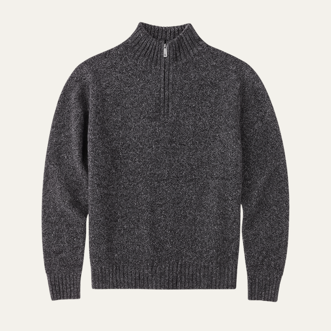 Mens Tweed Quarter-Zip Sweater Chunky Knit