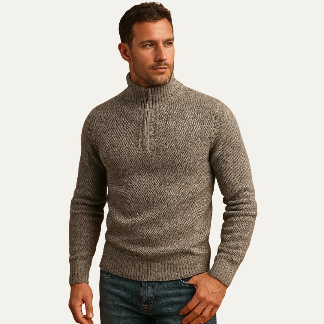 Mens Tweed Quarter-Zip Sweater Chunky Knit