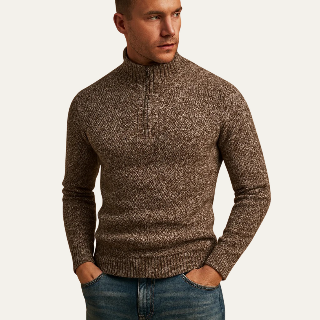 Mens Tweed Quarter-Zip Sweater Chunky Knit