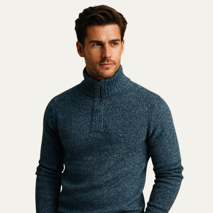 Mens Tweed Quarter-Zip Sweater Chunky Knit