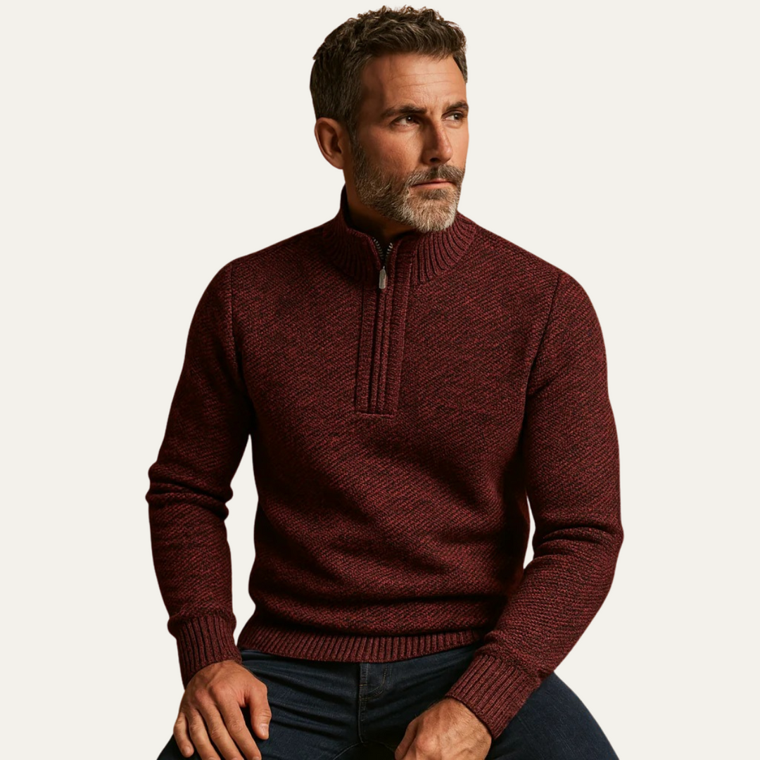 Mens Tweed Quarter-Zip Sweater Chunky Knit