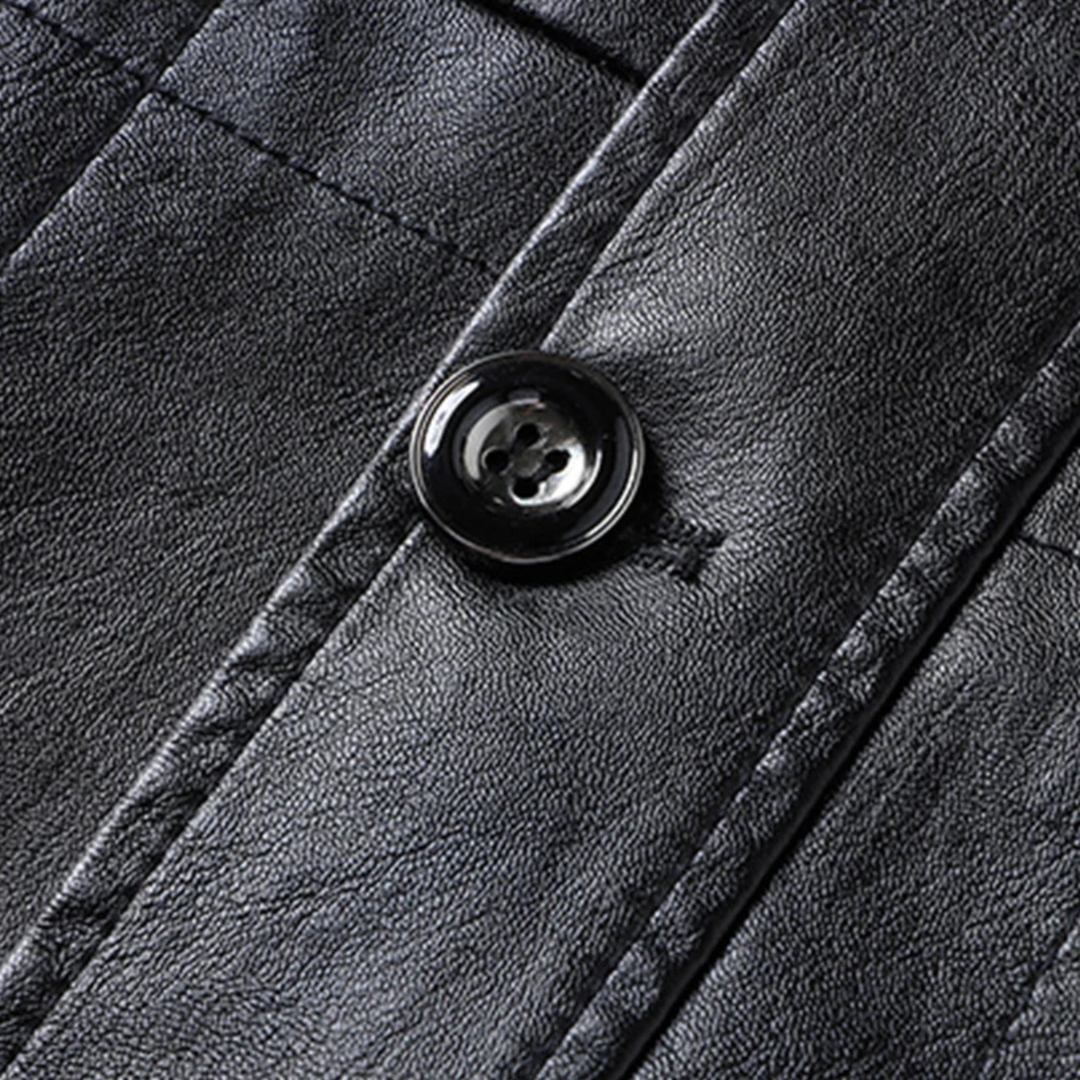 Mens Leather Coat Classic Casual Fit