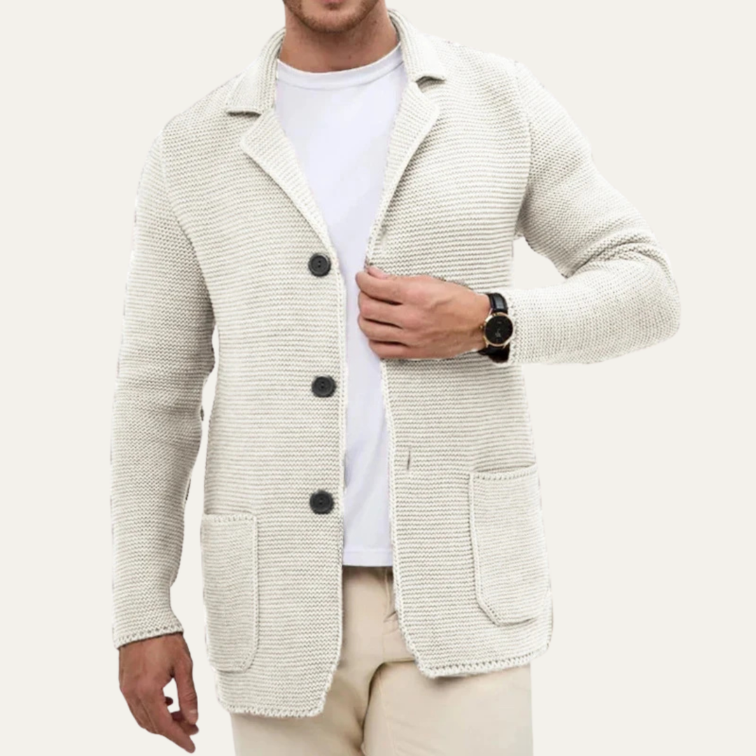 Mens Knit Blazer Cardigan Textured Slim Fit