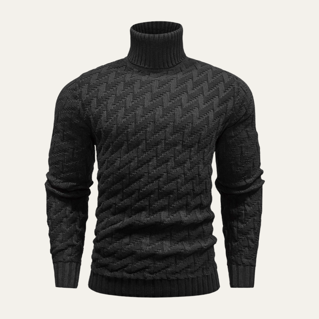 Mens Turtleneck Sweater Geometric Pattern Knit - BritishMode