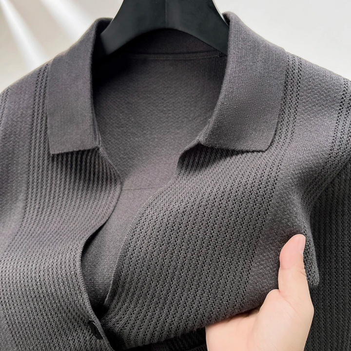 Mens Knit Cardigan with Shirt Collar