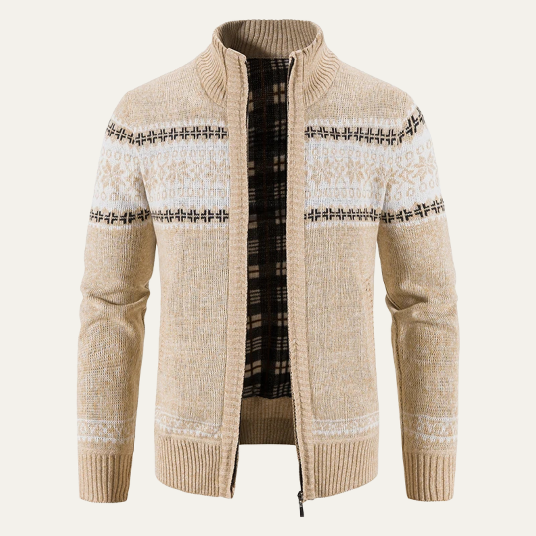 Mens Chunky Cable Knit Cardigan Mock Neck