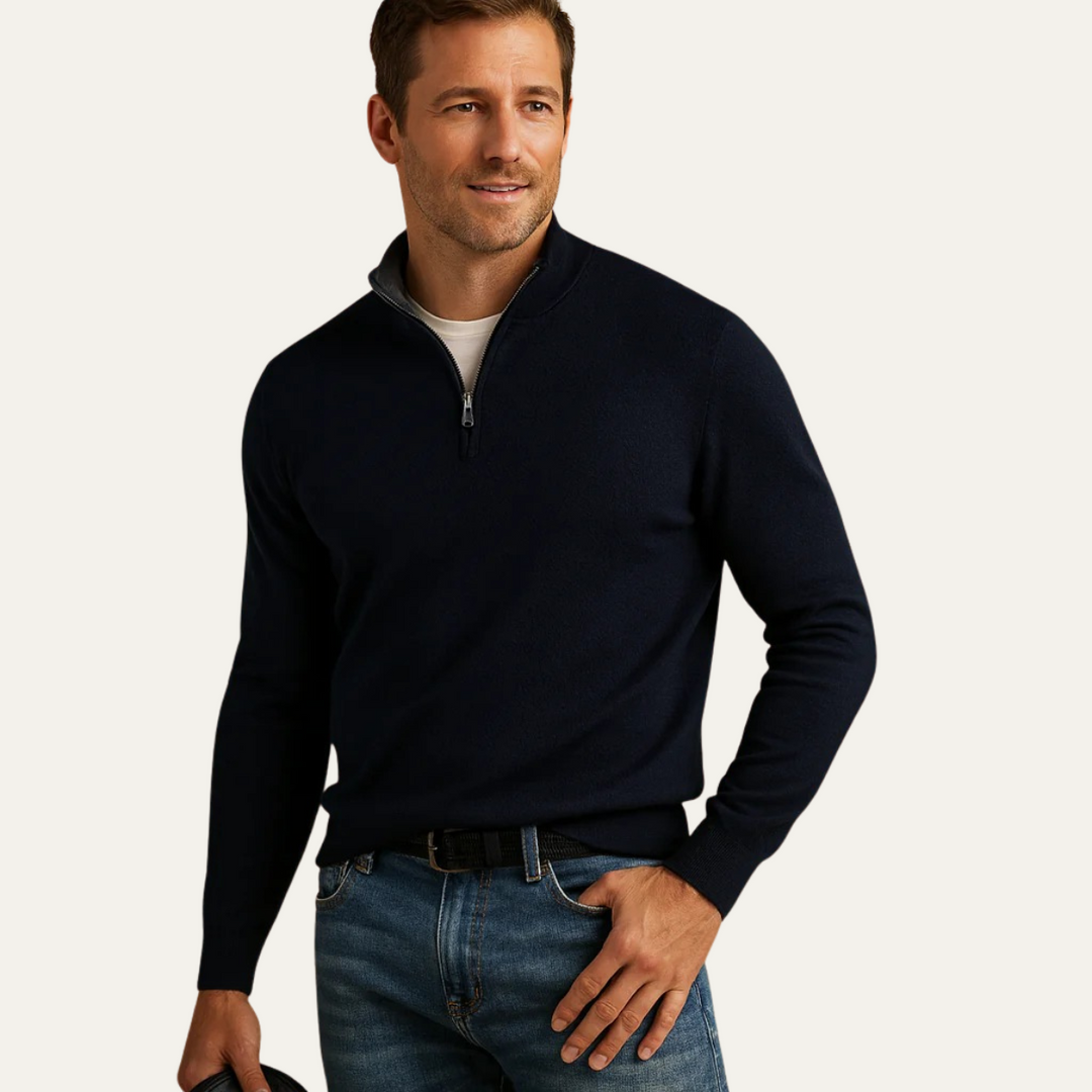 Mens Quarter-Zip Pullover Finely Knit - BritishMode