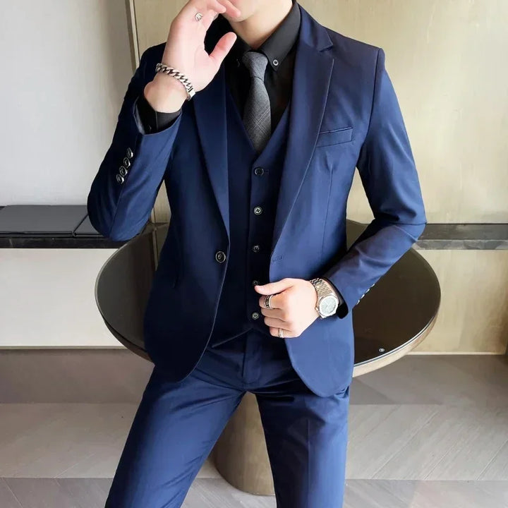 Mens Three-Piece Formal Suit Slim Fit Business Style