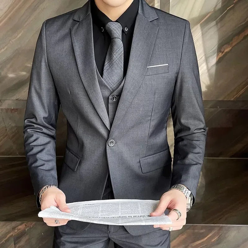 Mens Three-Piece Formal Suit Slim Fit Business Style